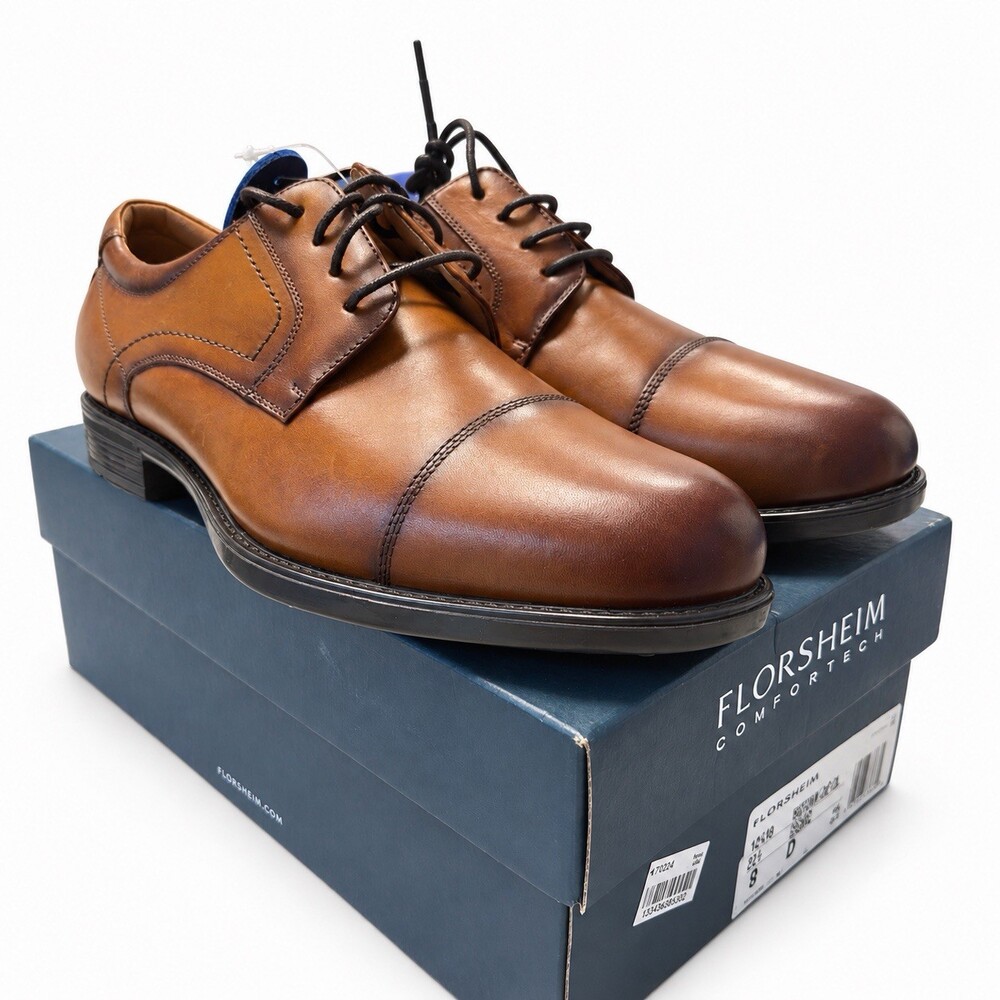 Florsheim Midtown Cap Toe Oxford Dress Shoes Men’s 9D Cognac Leather NIB